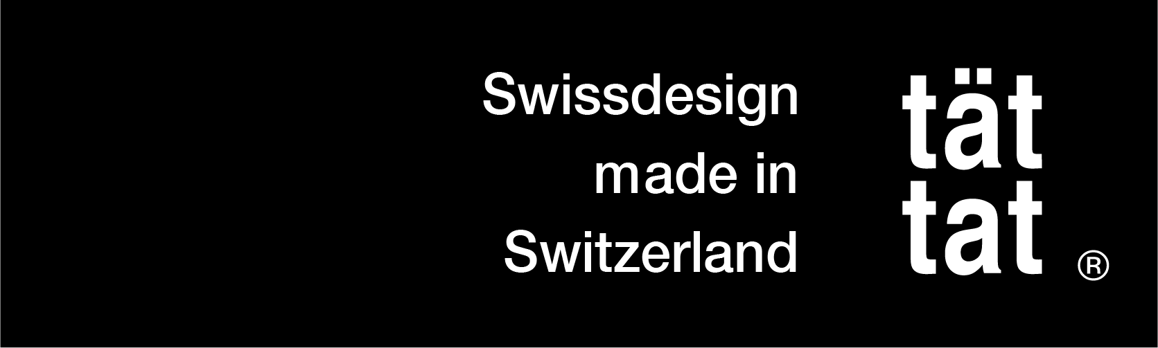 Logo der tät-tat GmbH mit Slogan 'Swissdesign made in Switzerland'